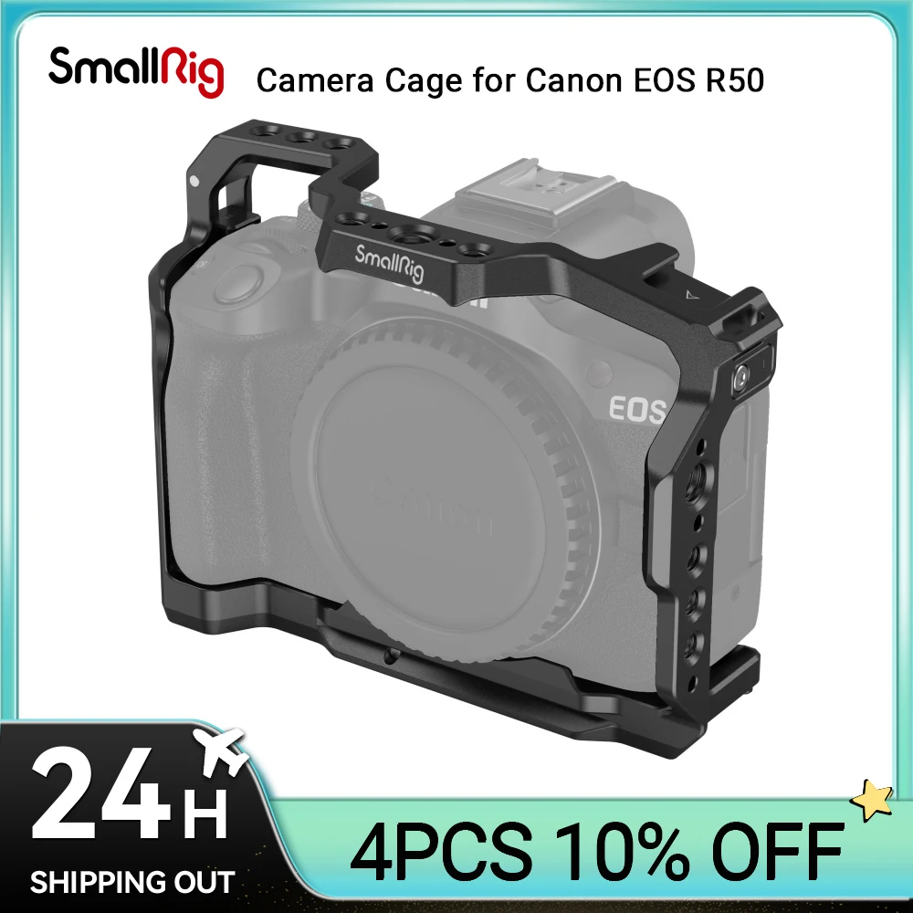 

SmallRig Cage for Canon EOS R50 All-in-one Cage with 1/4"-20 Hole, ARRI 3/8"-16 Locating Hole, Cold Shoe Mount, NATO Rail 4214