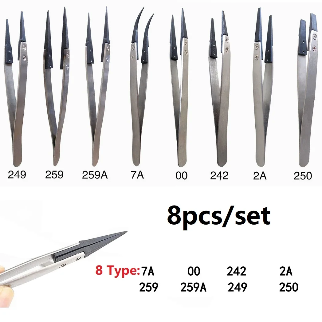 8pcs Stainless Steel Tweezer Set Replaceable Tip Anti-Static Acid-base Protection For Sophisticated Electronic Instruments
8pcs Stainless Steel Tweezer Set Replaceable Tip Anti-Static Acid-base Protection For Sophisticated Electronic Instruments