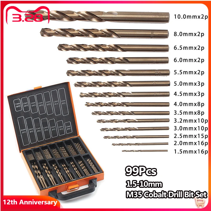 99Pcs M35 Cobalt Drill Bit Set 1.5-10mm HSS-Co High Speed Steel Twist Drill Bits For Stainless Steel Wood Metal Drilling
99Pcs M35 Cobalt Drill Bit Set 1.5-10mm HSS-Co High Speed Steel Twist Drill Bits For Stainless Steel Wood Metal Drilling