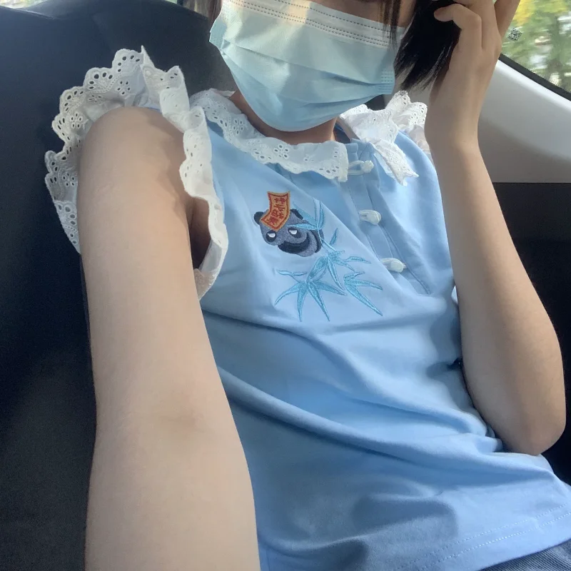 Hikigawa Panda Embroidery Slim T-shirts Casual All Match Chic Fashion Tops Women Short Sleeve Lace Harajuku Top Roupas Femininas
Hikigawa Panda Embroidery Slim T-shirts Casual All Match Chic Fashion Tops Women Short Sleeve Lace Harajuku Top Roupas Femininas
