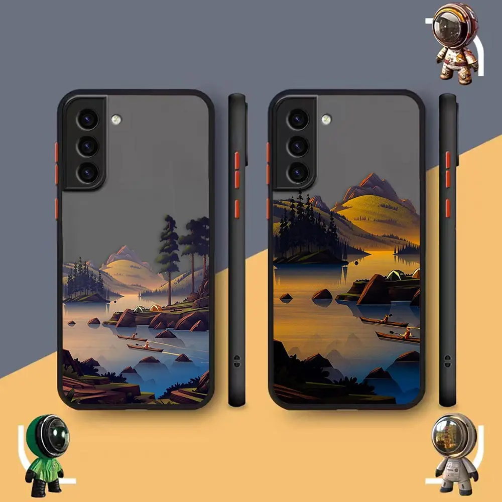 

Lovely Hand Painted Spring Scenery Pattern Matte Case for Samsung Galaxy S23 S22 S21 S20 S10 4G S9 S8 Plus ULTRA 5G Case Funda