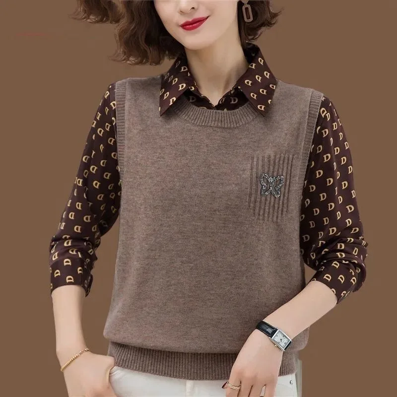 Women's Polo Collar Bow Diamonds 2023 New Spring and Autumn Knitted Vest Shirt Long Sleeved Pullover Sweater Woman Blouses Tops
Women's Polo Collar Bow Diamonds 2023 New Spring and Autumn Knitted Vest Shirt Long Sleeved Pullover Sweater Woman Blouses Tops