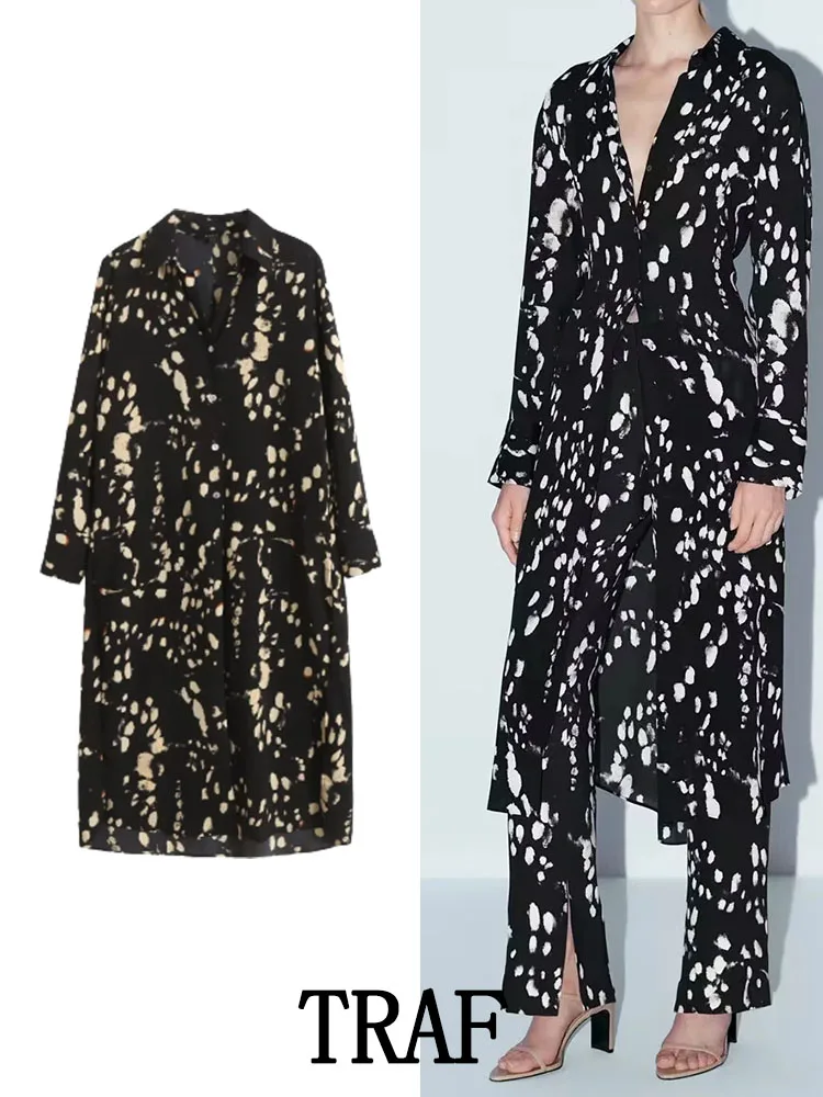 Женское длинное платье с принтом, V-образным вырезом и длинным рукавом 
Женское длинное платье с принтом, V-образным вырезом и длинным рукавом