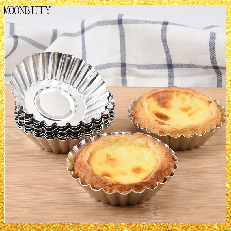 

10pc Reusable Aluminum Cupcake Egg Tart Mold Cookie Pudding Mould Nonstick Cake Egg Baking Mold Pastry Tools Kitchen Accessories