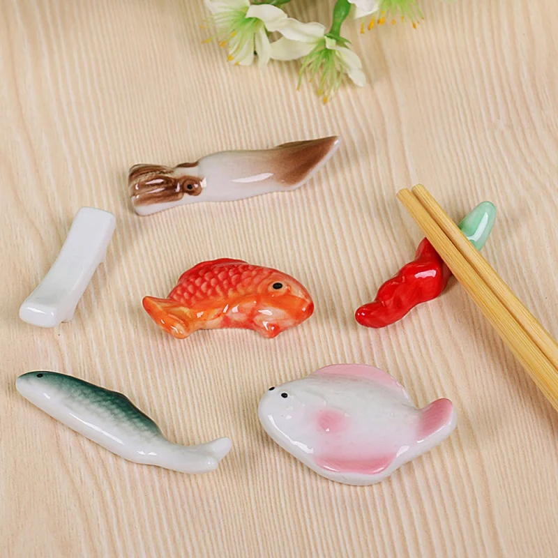 

Ceramic Chopsticks Holder Cute Spoon Rest Holders Fish-Shape Fork Spatula Rack Shelf Stand Rest Pillow Kitchen Utensil