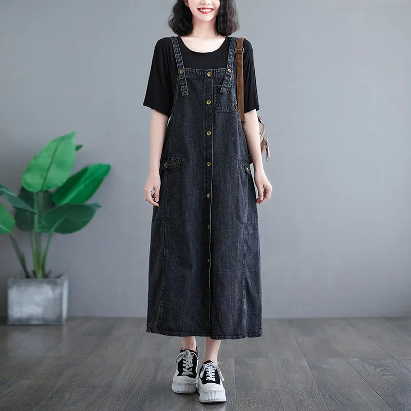 New Spring Summer Women Denim Suspender Long Skirt Loose Casual Punk Vintage Style Button Ladies Straight Straps Jean Dress
New Spring Summer Women Denim Suspender Long Skirt Loose Casual Punk Vintage Style Button Ladies Straight Straps Jean Dress