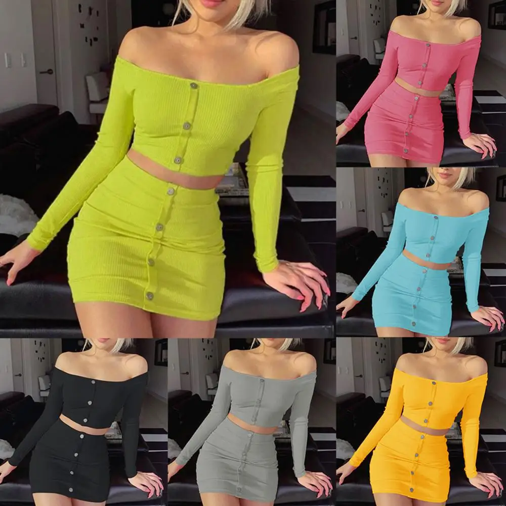 Skirt Outfit Off Shoulder Women Long Sleeve Solid Color 2Pcs Button Crop Top Outfit
Skirt Outfit Off Shoulder Women Long Sleeve Solid Color 2Pcs Button Crop Top Outfit