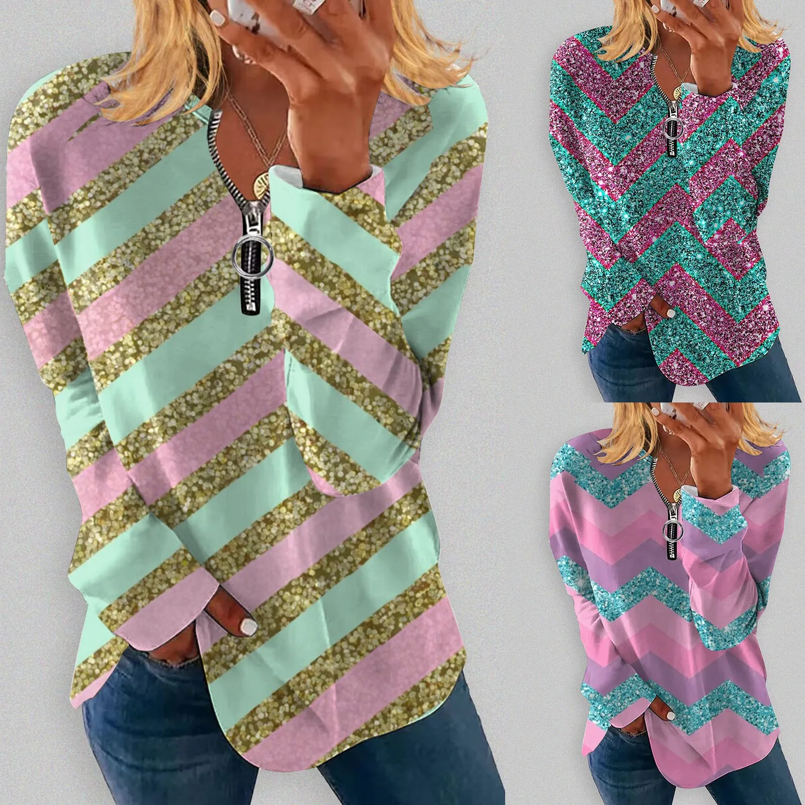 Autumn And Winter Fashion Crew Neck Zipper Long Sleeved Top Long Sleeve Heat Casual Tops Women Summer Shirts for Women Striped
Autumn And Winter Fashion Crew Neck Zipper Long Sleeved Top Long Sleeve Heat Casual Tops Women Summer Shirts for Women Striped