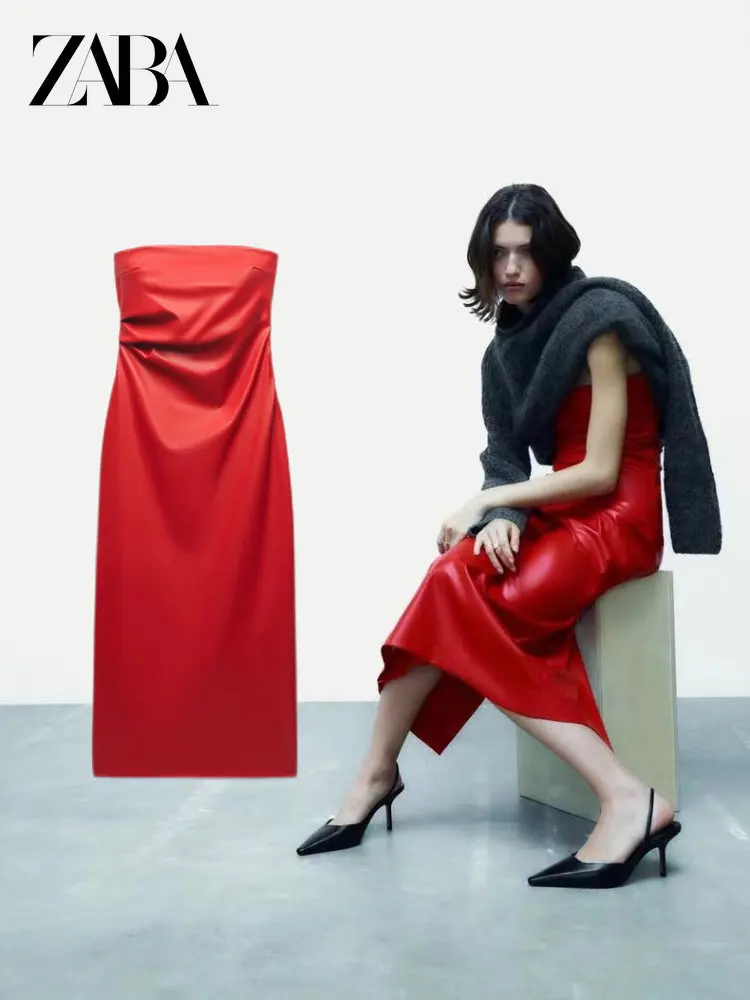 ZABA Fall Winter ZAR Women's New Off Shoulder Red Faux Leather Party Dress Dress Back Slit Wrap Chest Midi PU Faux Leather Dress
ZABA Fall Winter ZAR Women's New Off Shoulder Red Faux Leather Party Dress Dress Back Slit Wrap Chest Midi PU Faux Leather Dress