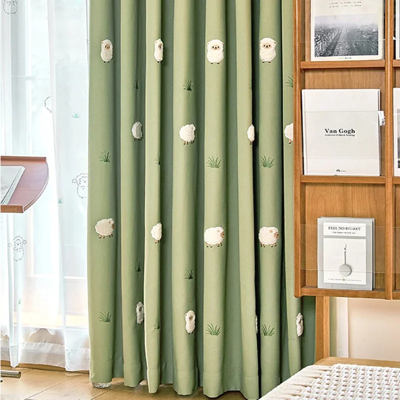 Green Cartoon Blackout Curtains 3D Embroidered Sheep Children Boys Girl Cortinas for Living Room Bedroom White Voile Curtains
Green Cartoon Blackout Curtains 3D Embroidered Sheep Children Boys Girl Cortinas for Living Room Bedroom White Voile Curtains