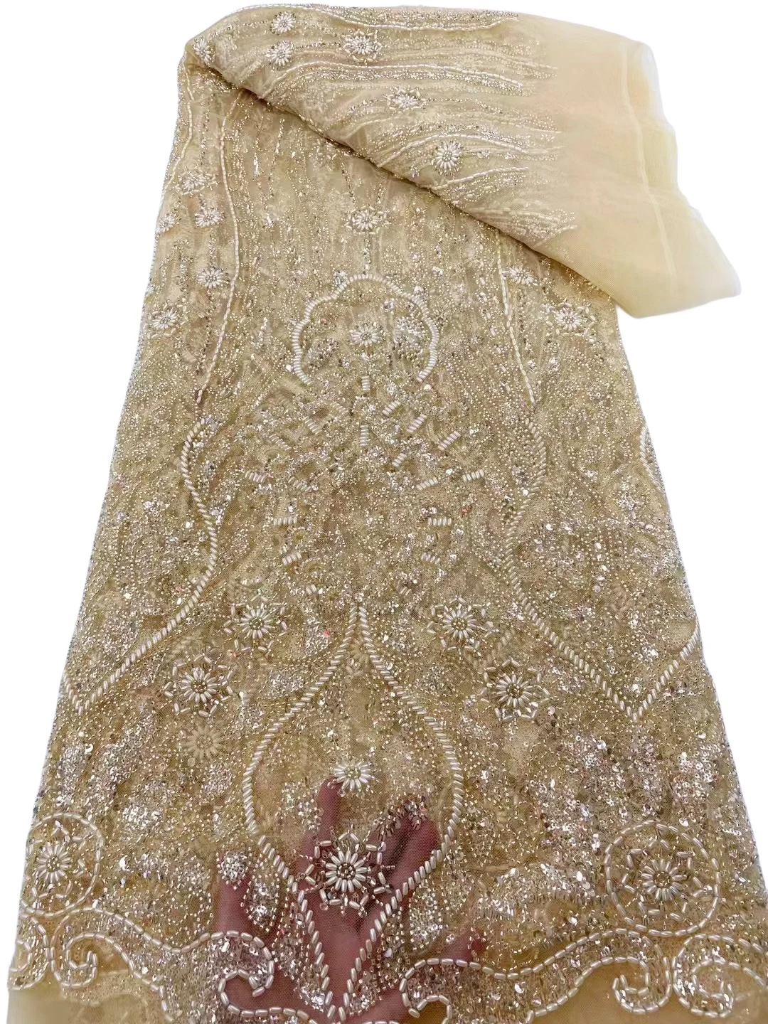 

YQOINFKS блестки сетчатая ткань кружевная ткань с бисером цветочный узор Тюль последние 5 ярдов женское вечернее платье в африканском стиле