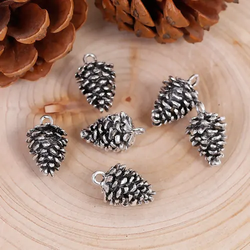 

10 PCs Hot Zinc Based Alloy 3D Pine Cone Charms for jewelry making Antique Silver Color nut necklace diyy findings 20mm x 12mm