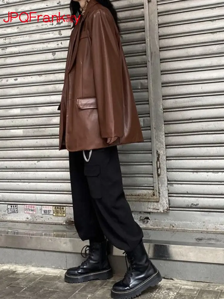 Leather coat Women's Spring and Autumn Korean version ins Vintage black top Suit Loose casual jacket Overlay
Leather coat Women's Spring and Autumn Korean version ins Vintage black top Suit Loose casual jacket Overlay