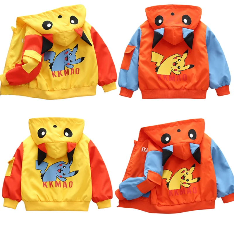 

Pokemon Anime Kawaii Pikachu Children Coat Spring Autumn New Boys Girls Cartoon Outer Garment Hooded Jacket Interchange Jacket