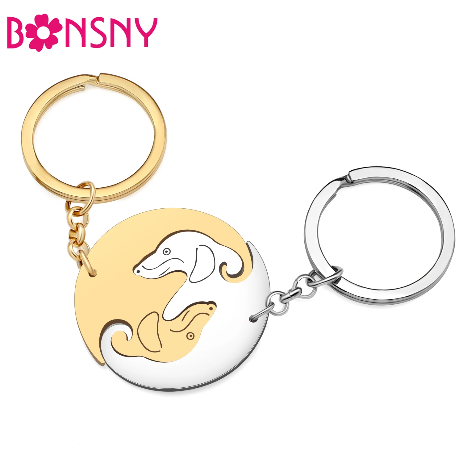 Bonsny Stainless Steel 2PCS Gold-plated Dog Patchwork Keychains Animals Backpack Charms Key Chains Couple Lovers Keyring Gifts
Bonsny Stainless Steel 2PCS Gold-plated Dog Patchwork Keychains Animals Backpack Charms Key Chains Couple Lovers Keyring Gifts