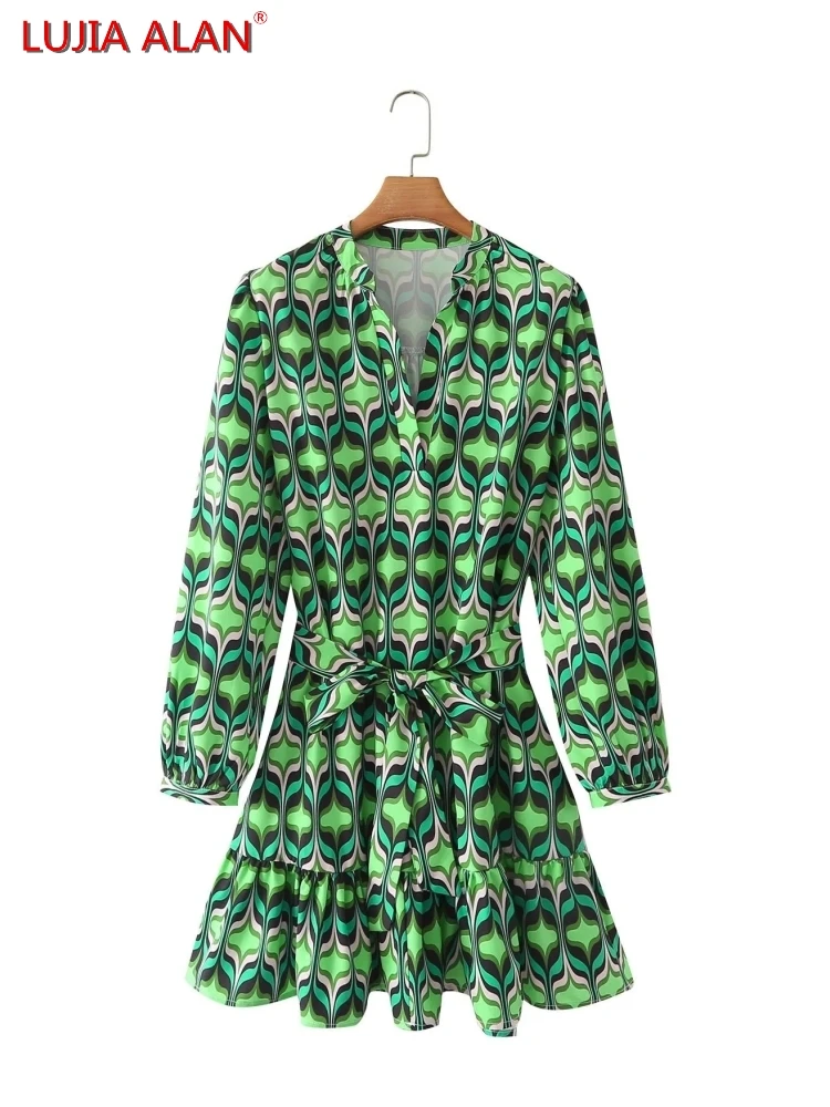 Geometric Printing Sashes Women Dress Female Nine Quarter Sleeve Mini Vestidos Elegant Streetwear LUJIA ALAN WD293
Geometric Printing Sashes Women Dress Female Nine Quarter Sleeve Mini Vestidos Elegant Streetwear LUJIA ALAN WD293