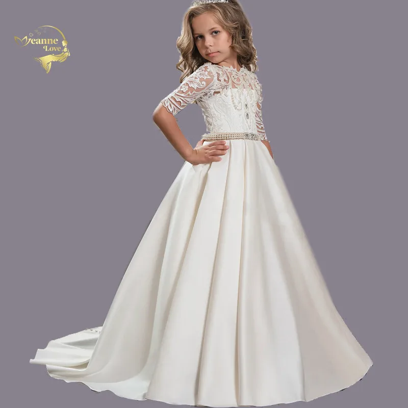 Half Sleeves Pearls Sash Kids Wedding Evening Clothing Crystals Embroidery High Quality Satin Princess Girls Formal Party Dress
Half Sleeves Pearls Sash Kids Wedding Evening Clothing Crystals Embroidery High Quality Satin Princess Girls Formal Party Dress