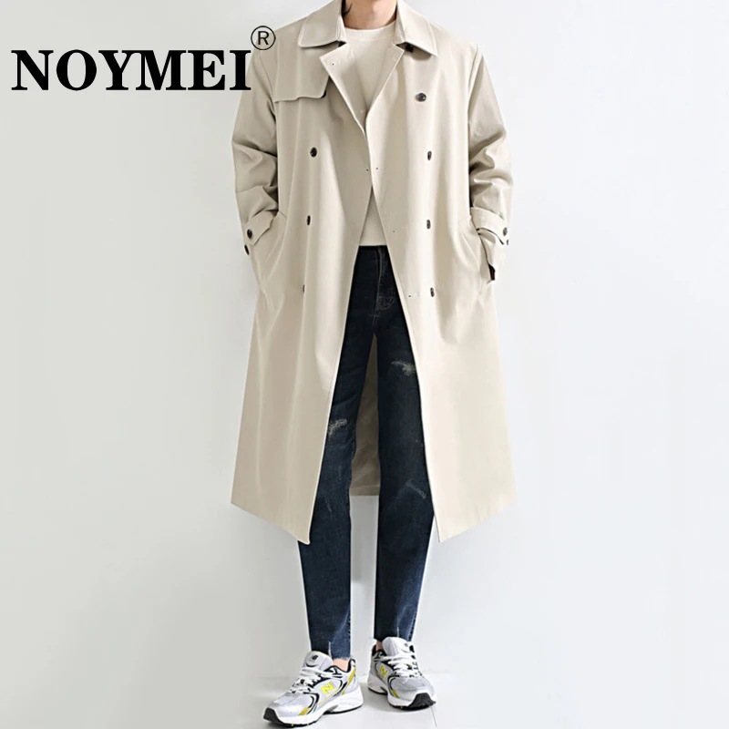 

NOYMEI Autumn New Men Long Coat Korean Style Windbreaker Mid Length Trench Loose Handsome Casual Double Breasted Overcoat WA2694