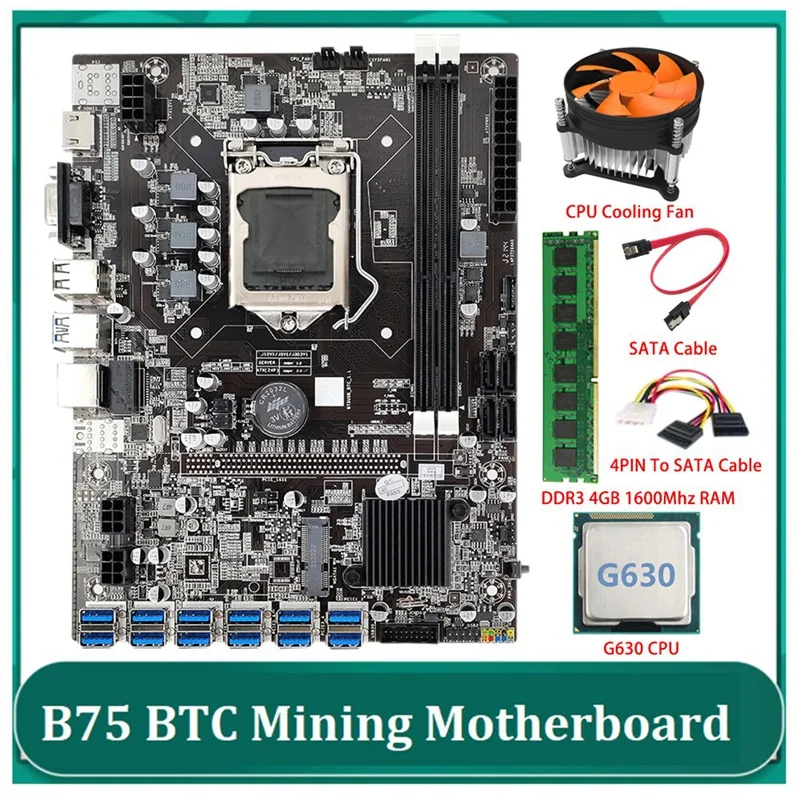 Материнская плата B75 ETH для майнинга с 12 PCIE на USB LGA1155 G630 ЦП + охлаждающий вентилятор + DDR3 4 Гб 1600 МГц ОЗУ B75 BTC материнская плата для майнинга 
Материнская плата B75 ETH для майнинга с 12 PCIE на USB LGA1155 G630 ЦП + охлаждающий вентилятор + DDR3 4 Гб 1600 МГц ОЗУ B75 BTC материнская плата для майнинга