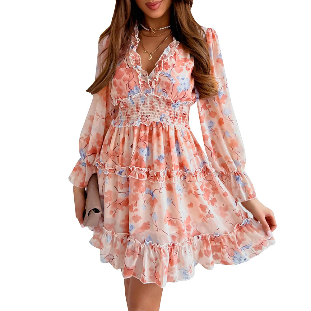 Sundresses For Women 2022 Floral Print Ruffle Dress Women V-Neck Dress Mini Summer Dress Ladies Long Sleeve Belt Party Dress
Sundresses For Women 2022 Floral Print Ruffle Dress Women V-Neck Dress Mini Summer Dress Ladies Long Sleeve Belt Party Dress