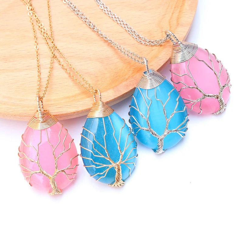 New Fashion Waterdrop Crystal Pendant Tree of Life Stainless Steel Natural Stone Necklace Jewelry for Women Teens Girl
New Fashion Waterdrop Crystal Pendant Tree of Life Stainless Steel Natural Stone Necklace Jewelry for Women Teens Girl