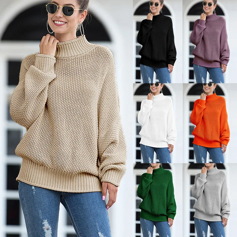 2023 Autumn/Winter European and American Women's Thick Thread Sweater Fashion Curled High Neck Bat Sleeve Knit Shirt Women
2023 Autumn/Winter European and American Women's Thick Thread Sweater Fashion Curled High Neck Bat Sleeve Knit Shirt Women