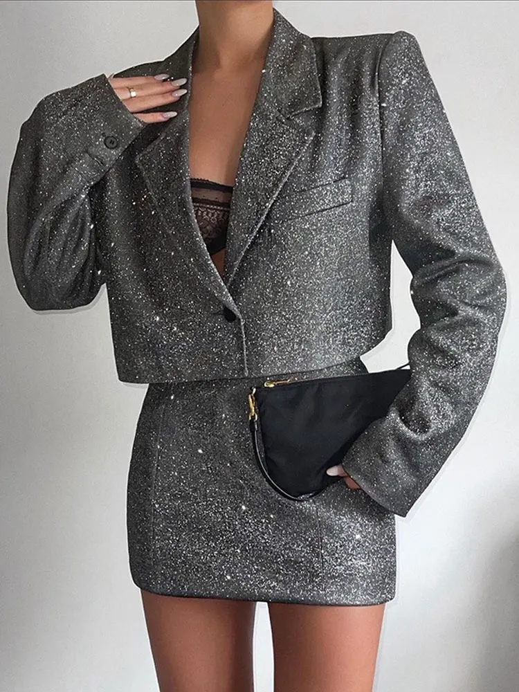 WeiYao Women Bling Glitter Sequin Sexy Y2K Clothes Long Sleeve Blazer Crop Top High Waist Bodycon Mini Skirt Matching Set Club
WeiYao Women Bling Glitter Sequin Sexy Y2K Clothes Long Sleeve Blazer Crop Top High Waist Bodycon Mini Skirt Matching Set Club