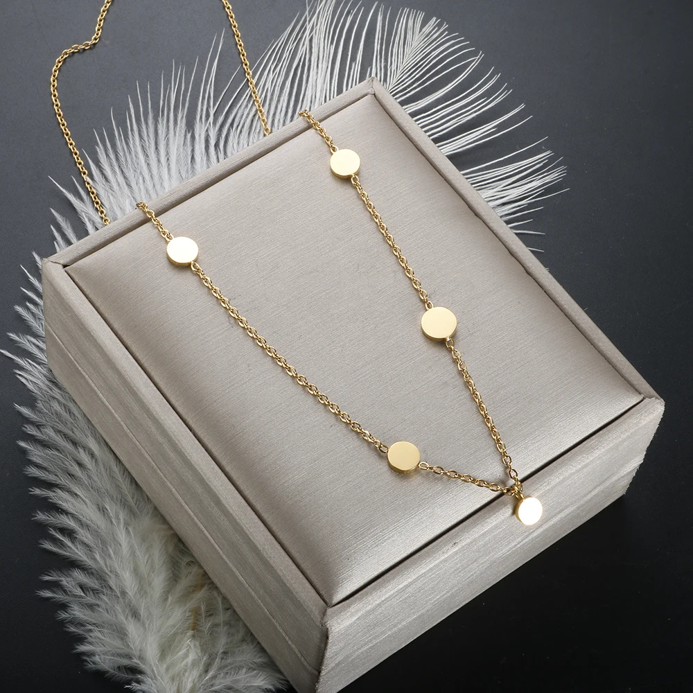 New Fashion Stainless Steel Mini Round Pendant Necklace for Women Girls Gold Plated Jewelry Waterproof Wholesales Simple Gift
New Fashion Stainless Steel Mini Round Pendant Necklace for Women Girls Gold Plated Jewelry Waterproof Wholesales Simple Gift