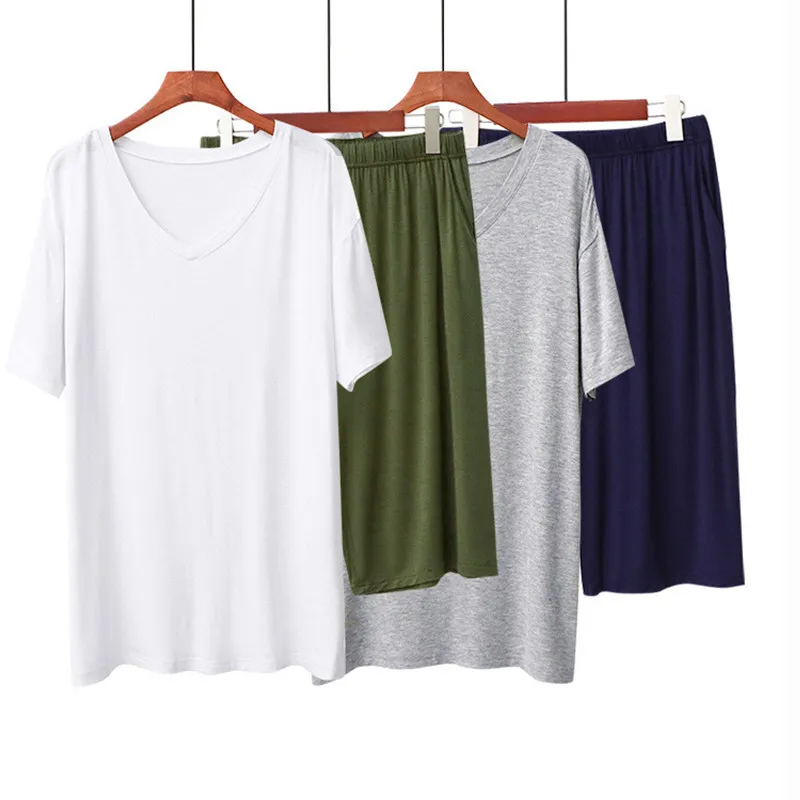 Fdfklak Spring Summer New Modal Men's V-Neck Pajamas Set Breathable Short-Sleeve Shorts Home Suit Male Sleepwear Pijamas L-4XL
Fdfklak Spring Summer New Modal Men's V-Neck Pajamas Set Breathable Short-Sleeve Shorts Home Suit Male Sleepwear Pijamas L-4XL