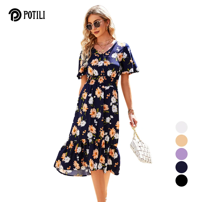 POTILI Women Chiffon Dress 2022 V-Neck Summer Boho Floral Printing Beach Dress Fashion Short Sleeve A-Line Party Dress Sundress
POTILI Women Chiffon Dress 2022 V-Neck Summer Boho Floral Printing Beach Dress Fashion Short Sleeve A-Line Party Dress Sundress