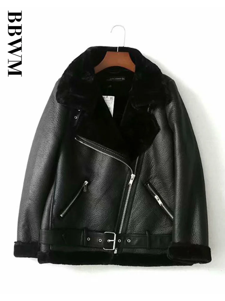 Fur Locomotive Retro with Belt Riding Winter Women's Jacket Long-sleeved Lapel Padded Warm Black Zip Chic Female Coat Tops
Fur Locomotive Retro with Belt Riding Winter Women's Jacket Long-sleeved Lapel Padded Warm Black Zip Chic Female Coat Tops