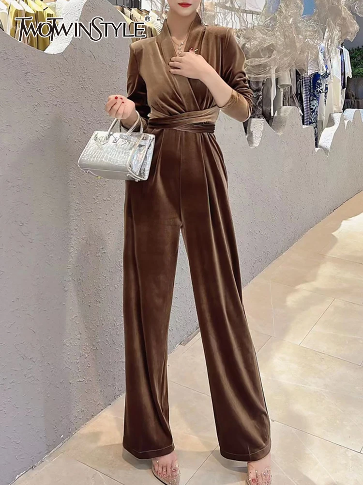 Женский комбинезон TWOTWINSTYLE, Свободный комбинезон с v-образным вырезом, длинным рукавом и высокой талией, осенняя одежда 
Женский комбинезон TWOTWINSTYLE, Свободный комбинезон с v-образным вырезом, длинным рукавом и высокой талией, осенняя одежда