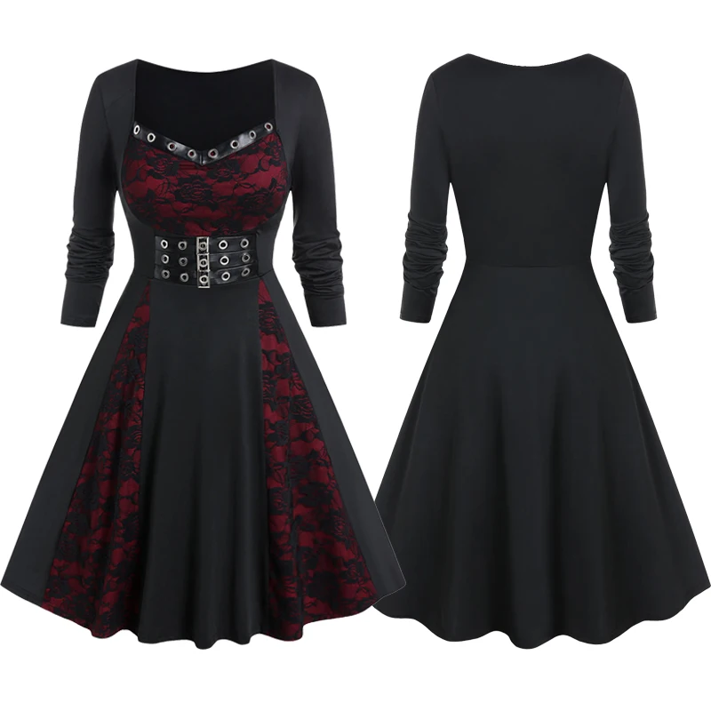 Vintage Lace Panel Fit And Flare Dress Gothic Grommets Buckled Vestidos Women's Clothing High Waist Long Sleeve A Line Dress 4X
Vintage Lace Panel Fit And Flare Dress Gothic Grommets Buckled Vestidos Women's Clothing High Waist Long Sleeve A Line Dress 4X