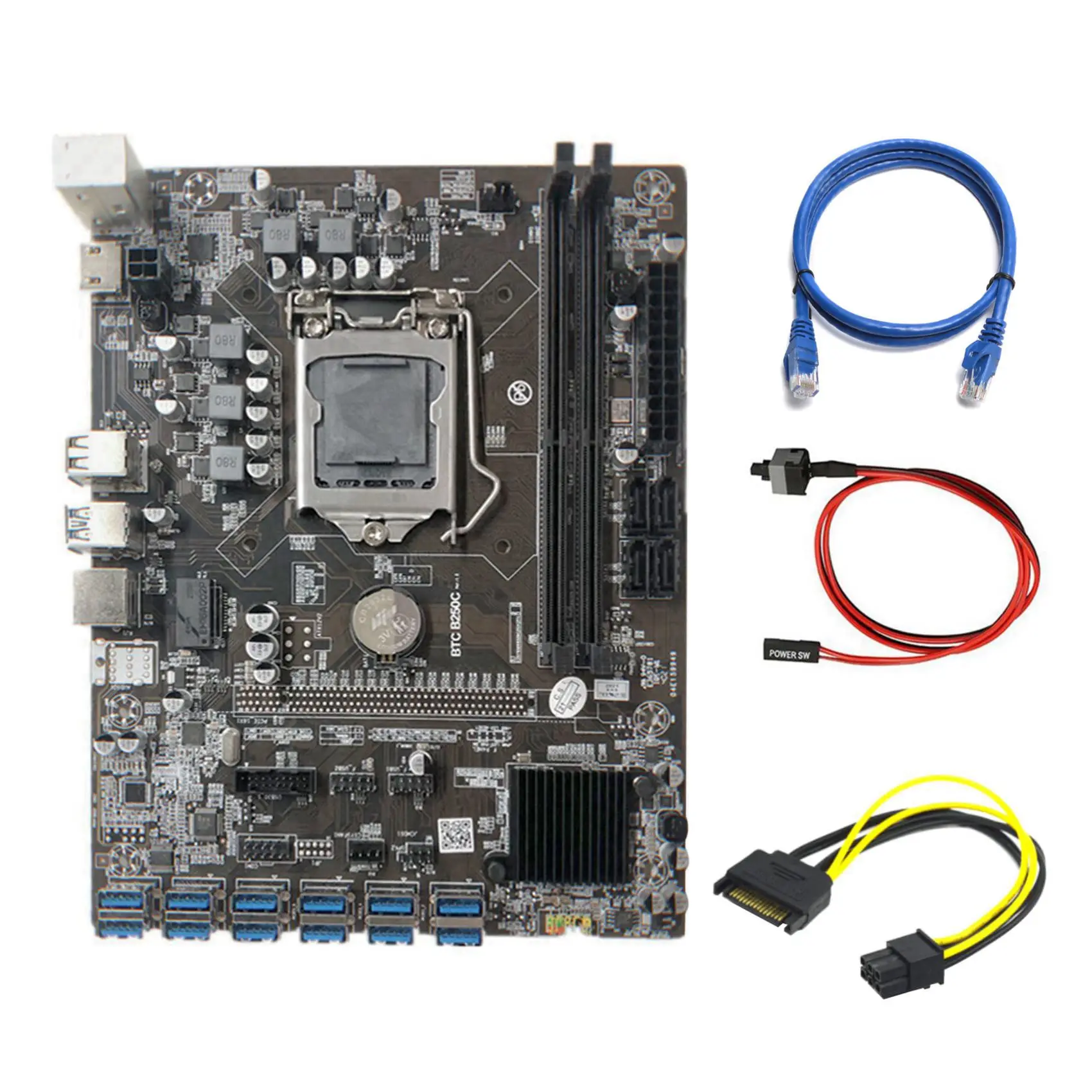 Материнская плата для майнинга B250C + кабель SATA 15Pin-6Pin + кабель RJ45 + кабель переключения 12 PCIE на USB3.0 слот GPU LGA1151 DDR4 для BTC
Материнская плата для майнинга B250C + кабель SATA 15Pin-6Pin + кабель RJ45 + кабель переключения 12 PCIE на USB3.0 слот GPU LGA1151 DDR4 для BTC