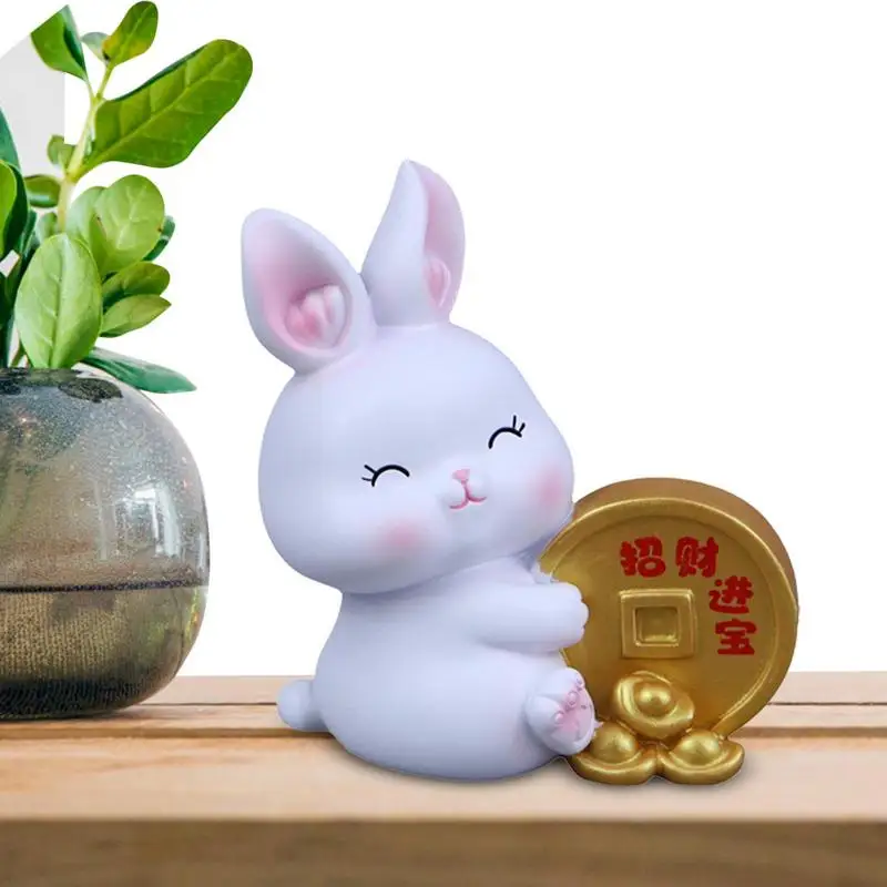 

Миниатюрные фигурки кроликов из смолы, миниатюрный кролик на удачу, Китайский Зодиак, кролик, украшение на год 2023, кролик, украшения для авто...