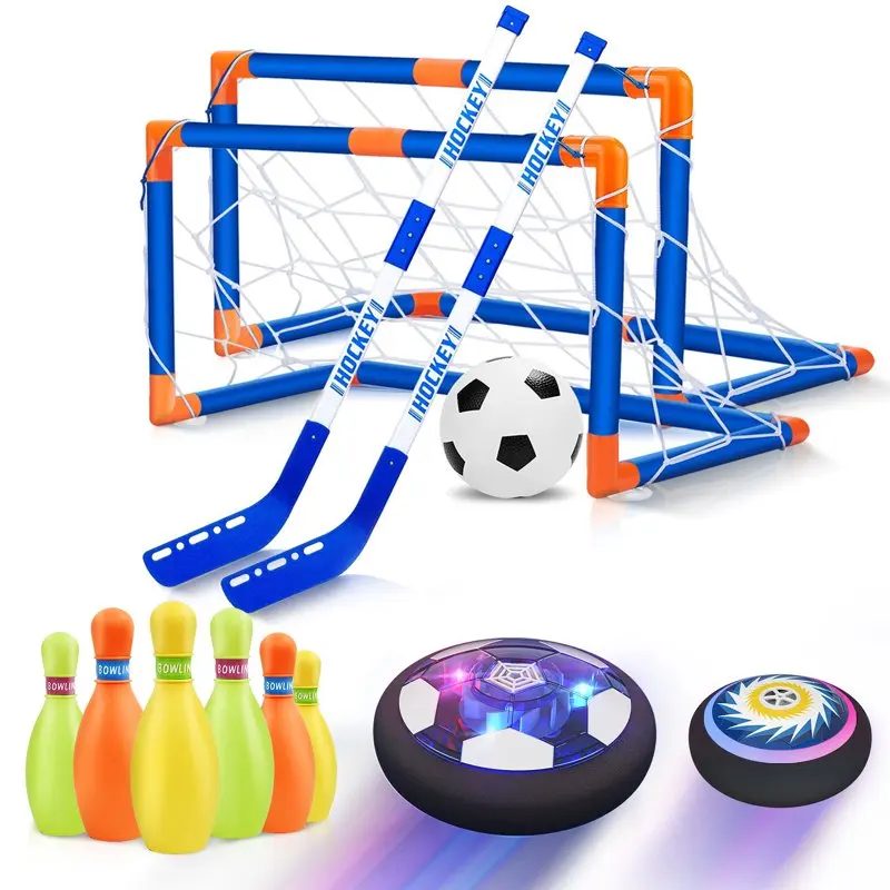 

Soccer Ball Set with 2 Goals, 3-in-1 LED Soccer Hockey Bowling Set Indoor/Outdoor Toys Gifts for Kids Boys Girls Ages 3+