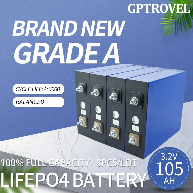 EVE 100% Full Capacity Brand New Grade A 8PCS 3.2V 105Ah Battery Cell LiFePO4 Rechargeable Deep Cycle Lithium Ion with Busbar
EVE 100% Full Capacity Brand New Grade A 8PCS 3.2V 105Ah Battery Cell LiFePO4 Rechargeable Deep Cycle Lithium Ion with Busbar