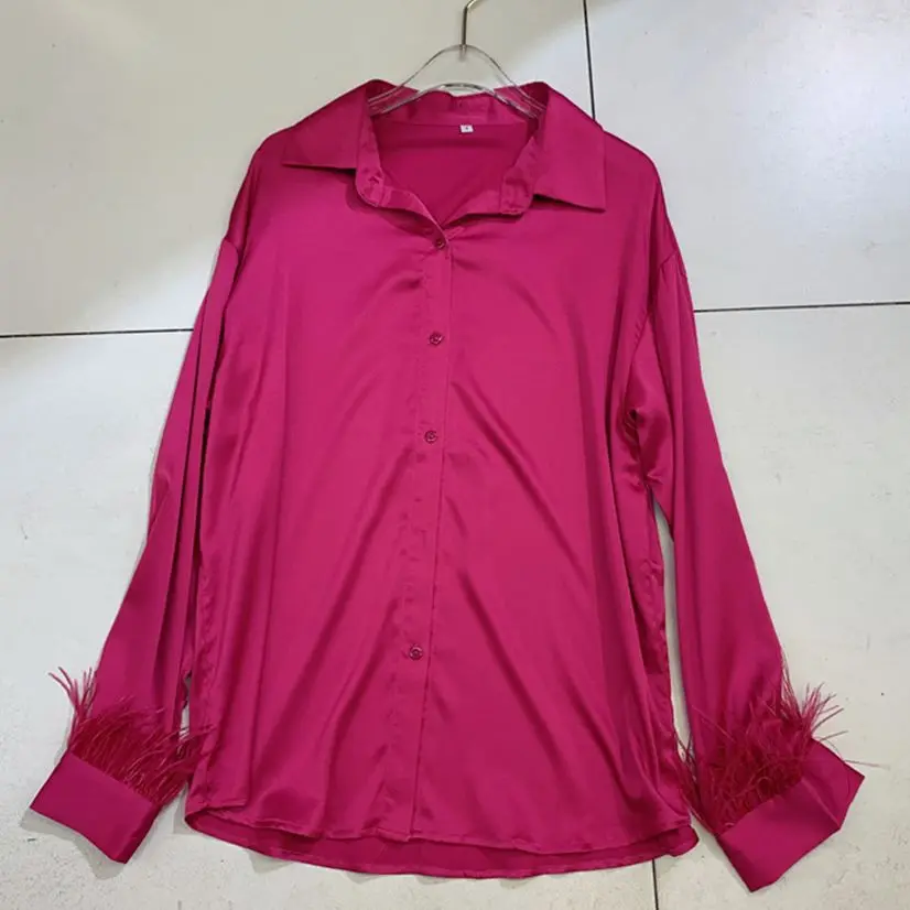 2023 Spring New Ostrich Feathers Fringed light luxury satin tops For Women Celebrity temperament long sleeves shirt Blouse Y3706
2023 Spring New Ostrich Feathers Fringed light luxury satin tops For Women Celebrity temperament long sleeves shirt Blouse Y3706