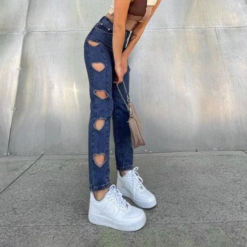 Y2K Heart-shaped High-waist Straight-leg Cut-out Ripped Jeans Women's Korean Slim-fit Trousers Casual Pants Summer Streetwear
Y2K Heart-shaped High-waist Straight-leg Cut-out Ripped Jeans Women's Korean Slim-fit Trousers Casual Pants Summer Streetwear