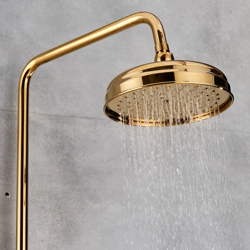 

Vidric Vidric Golden Shower Faucet Set Brass Rainfall Shower 360 Swivel Tub Spout Dual Handles Mixer Tap Bathroom Shower Faucets