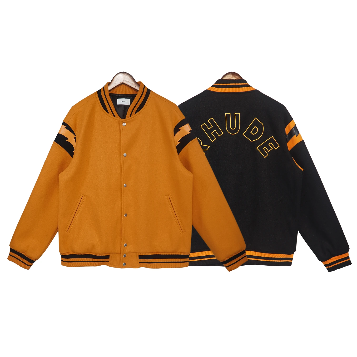 2023FW RHUDE Bomb Jacket Hip Hop Men Women Leather Stitching Woolen Coat Rhude Baseball Jacket
2023FW RHUDE Bomb Jacket Hip Hop Men Women Leather Stitching Woolen Coat Rhude Baseball Jacket