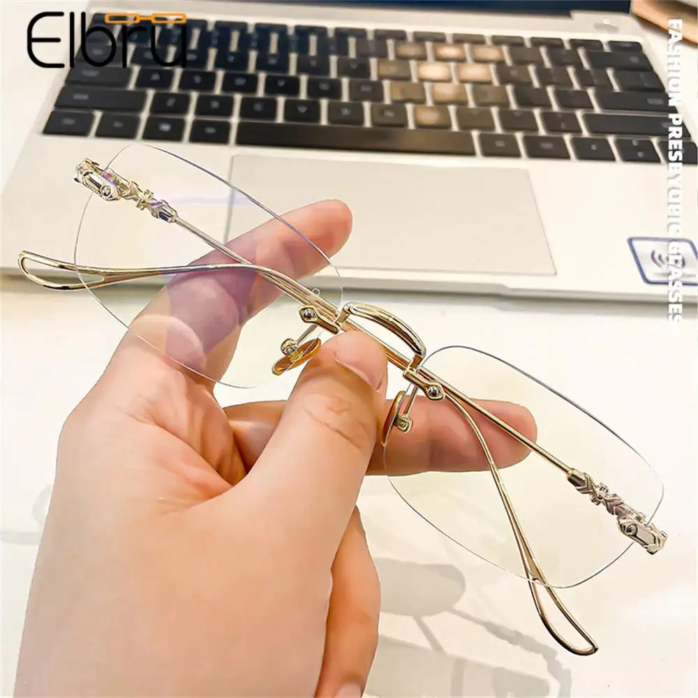 

Elbru Fashion Rimless Reading Glasses Women Men Anti Blue Light Computer Ultralight Presbyopia Eyeglasses Frameless Eyewear +1+4