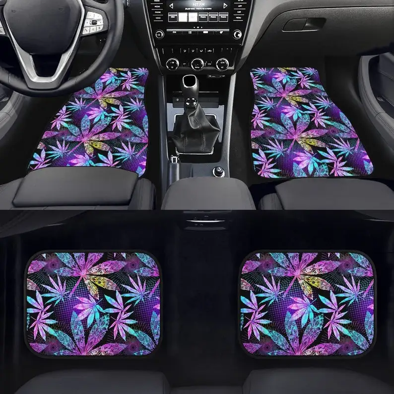 

Trippy Cannabis Psychedelic Car Floor Mats - Kush Weed Smoker, Hippie Vibrant Marijuana Car Accessories, Mary Jane, DMT Acid Sto