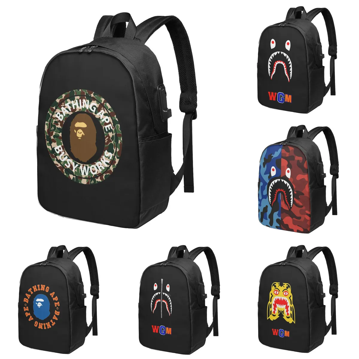 Bape Shark Travel Laptop Backpack, Women's Men's Travel Backpack with USB, Headphone Cable Jack
Bape Shark Travel Laptop Backpack, Women's Men's Travel Backpack with USB, Headphone Cable Jack