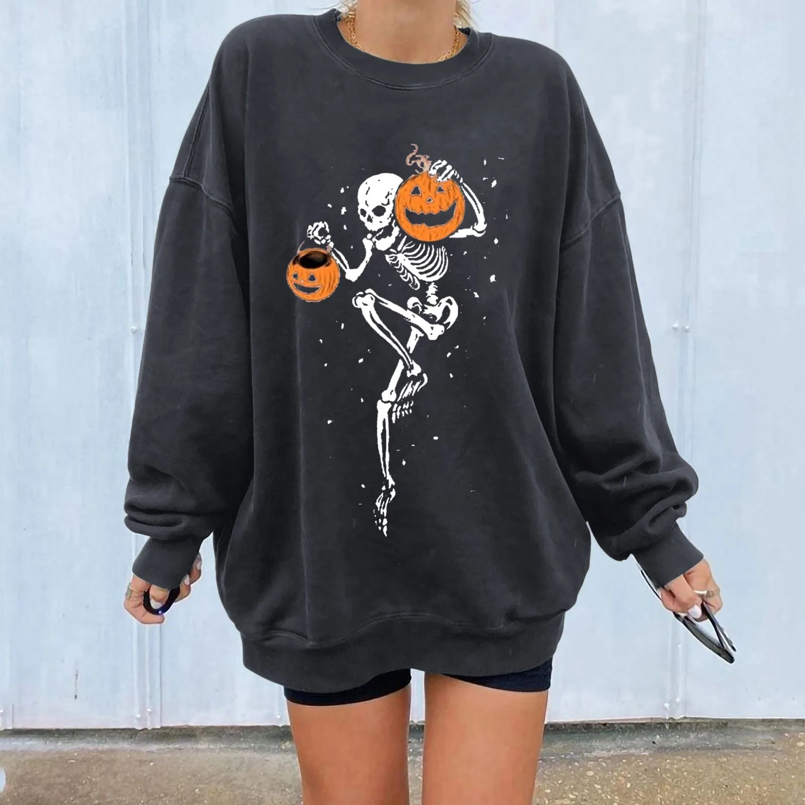 Толстовка женская оверсайз, повседневный свитшот с круглым вырезом и принтом, худи для Хэллоуина, пуловер 
Толстовка женская оверсайз, повседневный свитшот с круглым вырезом и принтом, худи для Хэллоуина, пуловер