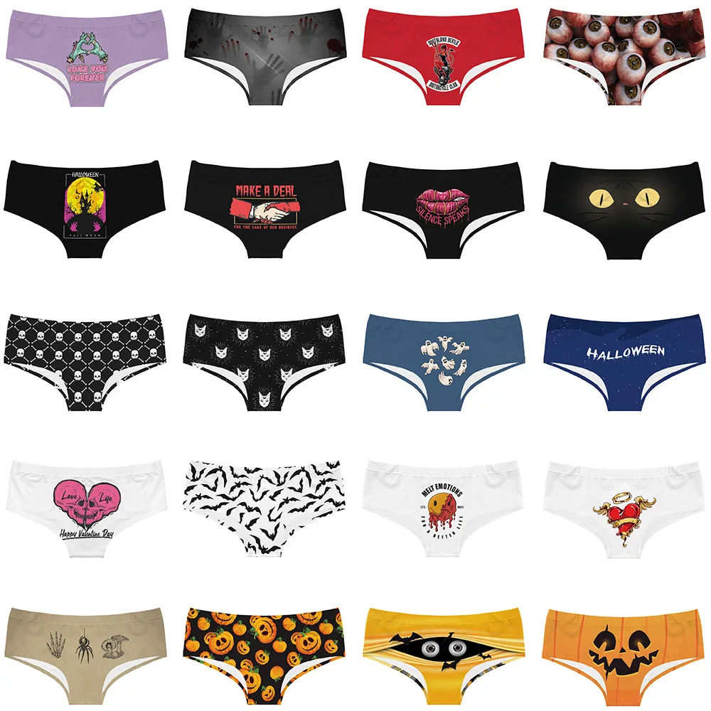 Creative Female Lingerie Letter Skull Print Panties Low Waist Underpants Non-marking Breathable Underwear Halloween Costumes New
Creative Female Lingerie Letter Skull Print Panties Low Waist Underpants Non-marking Breathable Underwear Halloween Costumes New