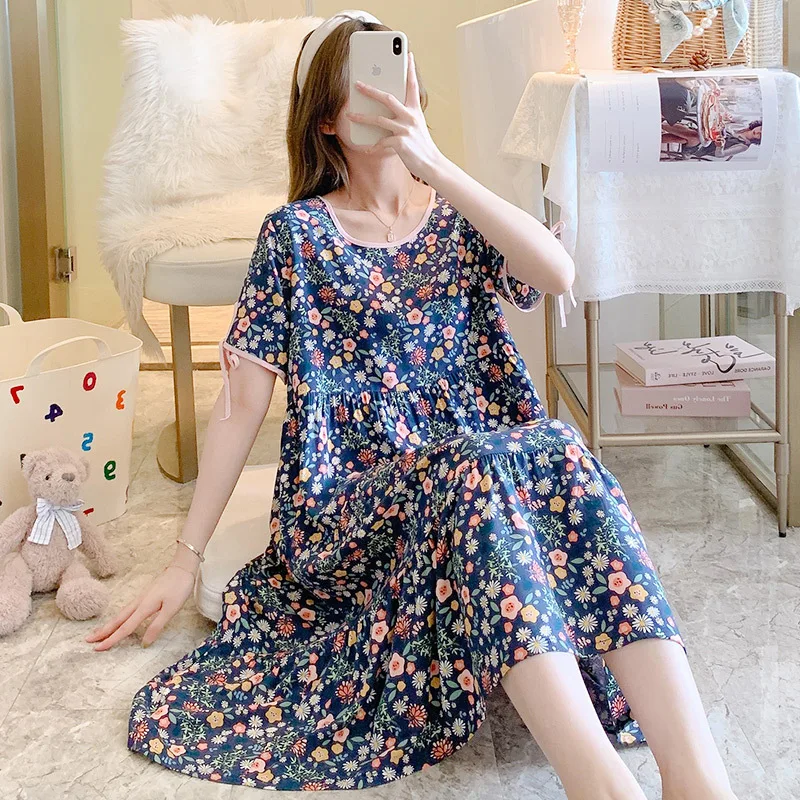 Fdfklak Bohemian New Cotton Rayon Sleepwear Women Nightgowns Loose Short Sleeve Summer Nightdress Printed Ladie's Home Dresses
Fdfklak Bohemian New Cotton Rayon Sleepwear Women Nightgowns Loose Short Sleeve Summer Nightdress Printed Ladie's Home Dresses
