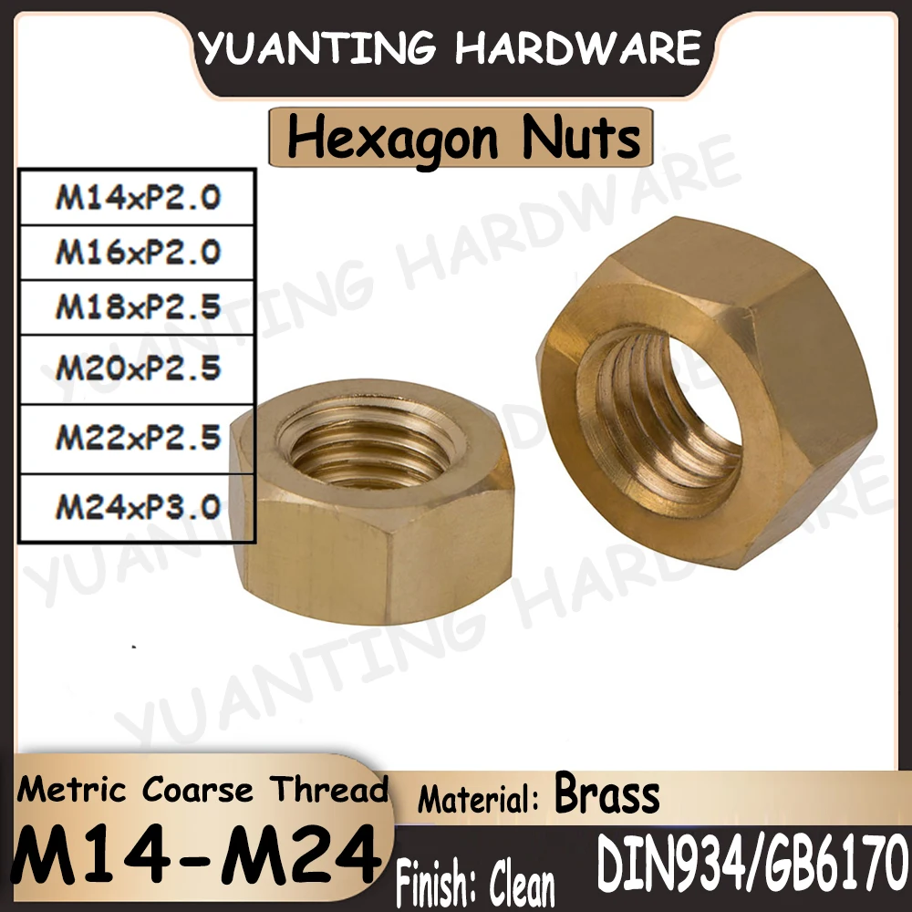 

1Piece-4Pcs DIN934 GB6170 Brass Hexagon Nuts M14 M16 M18 M20 M22 M24 with Male Thread Metric Coarse Thread Copper Nuts