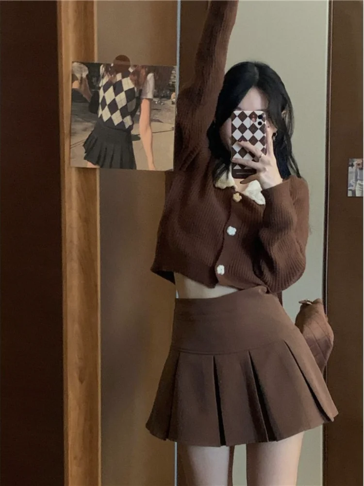 Трикотажный костюм в Корейском стиле женская теплая мини-юбка на осень и зиму