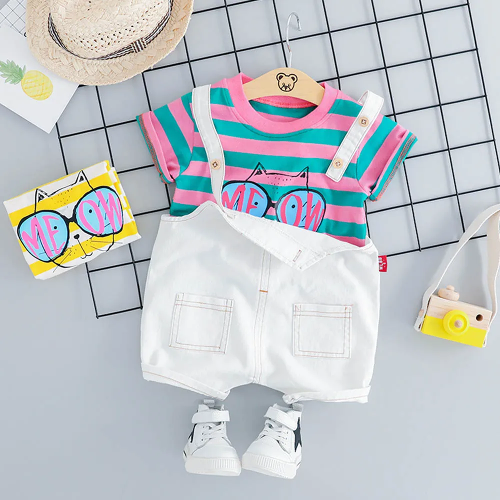 Infant Kids Clothes Set Summer Newborn Baby Round Neck Striped Cartoon Short-sleeved Top + Solid Overalls Casual 2pcs 6M-2Years
Infant Kids Clothes Set Summer Newborn Baby Round Neck Striped Cartoon Short-sleeved Top + Solid Overalls Casual 2pcs 6M-2Years